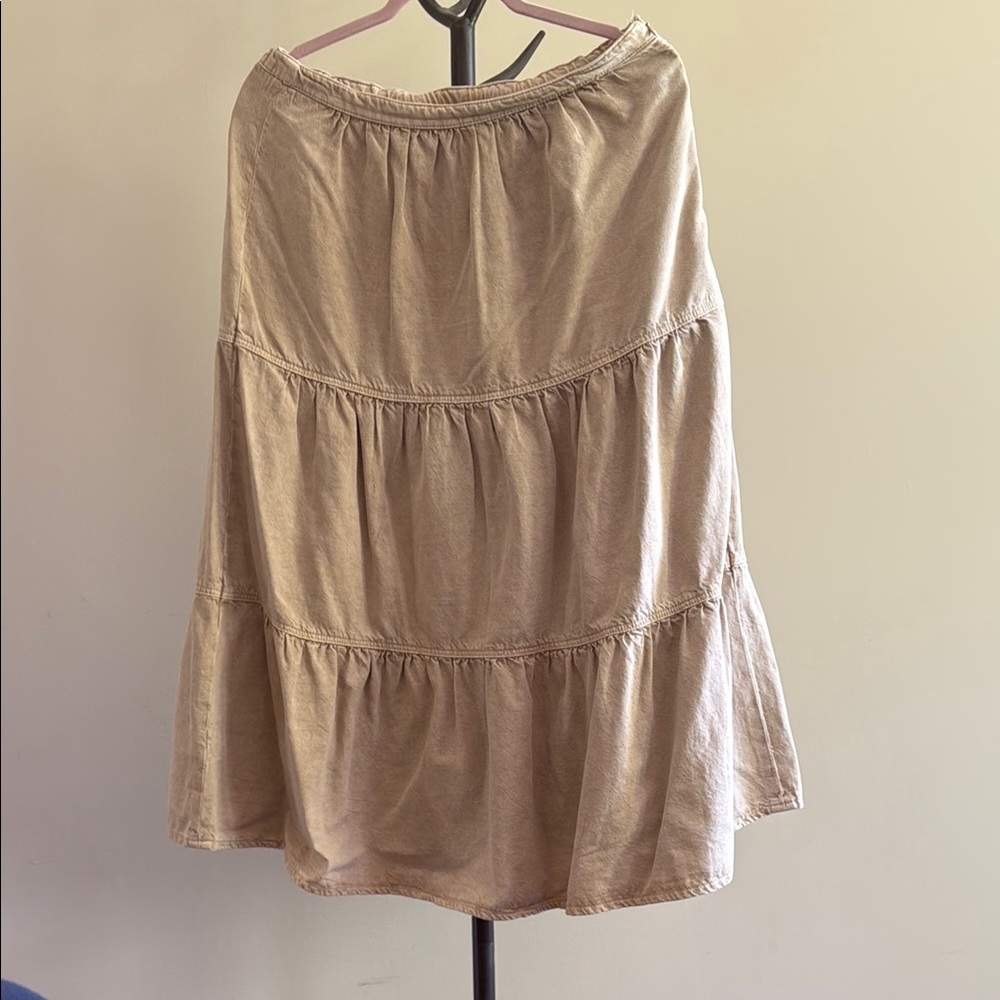 ba&sh Tan Tiered Bubble Midi Skirt